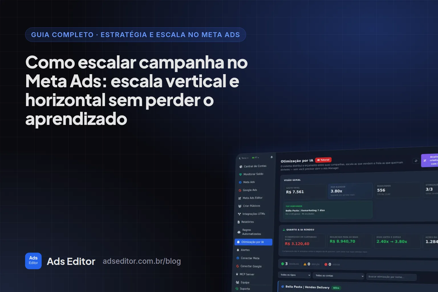 Como escalar campanhas no Meta Ads em passos de 35% com histórico de escala do Ads Editor