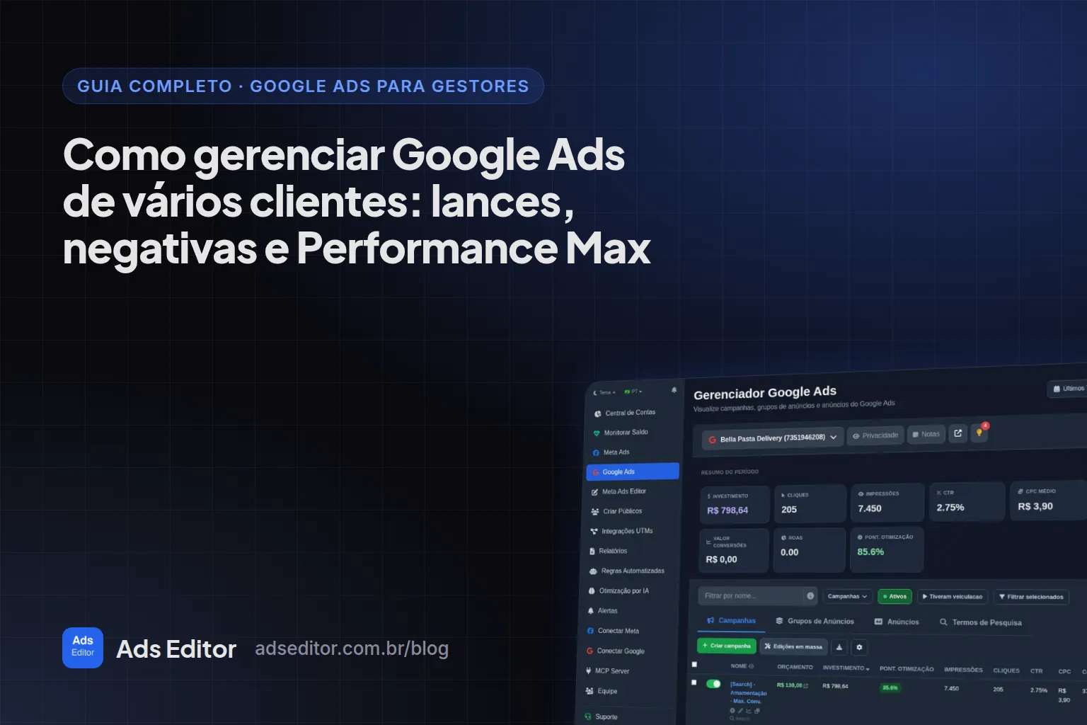 Gerenciar Google Ads de vários clientes no gerenciador Google Ads do Ads Editor