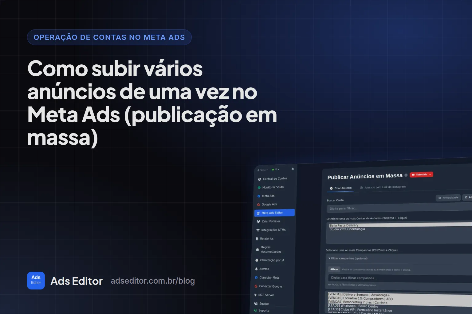 Subir anúncios em massa no Meta Ads: tela de publicação em lote do Ads Editor